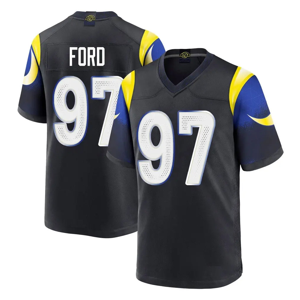 Choea LA.Rams #97 Poona Ford Player Black Midnight Rivalries Collection Home Game Stitched Jerseys
