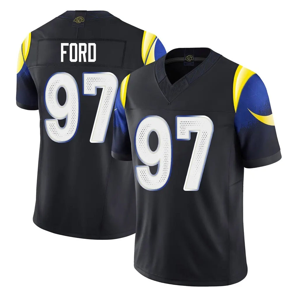 Choea LA.Rams #97 Poona Ford Player Black Midnight Rivalries Collection Limited Home Game Stitched Jerseys