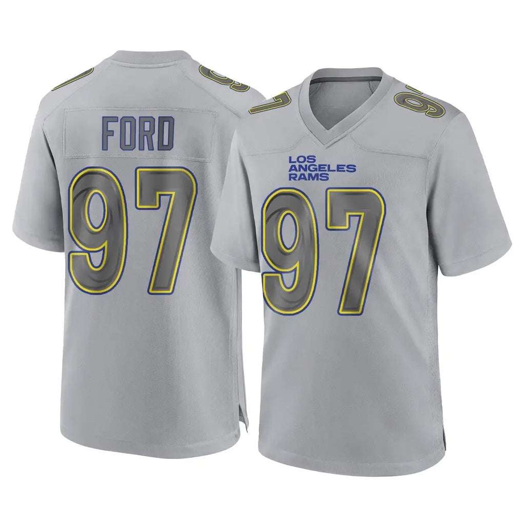 Choea LA.Rams #97 Poona Ford Player Gray Atmosphere Fashion Home Game Stitched Jerseys
