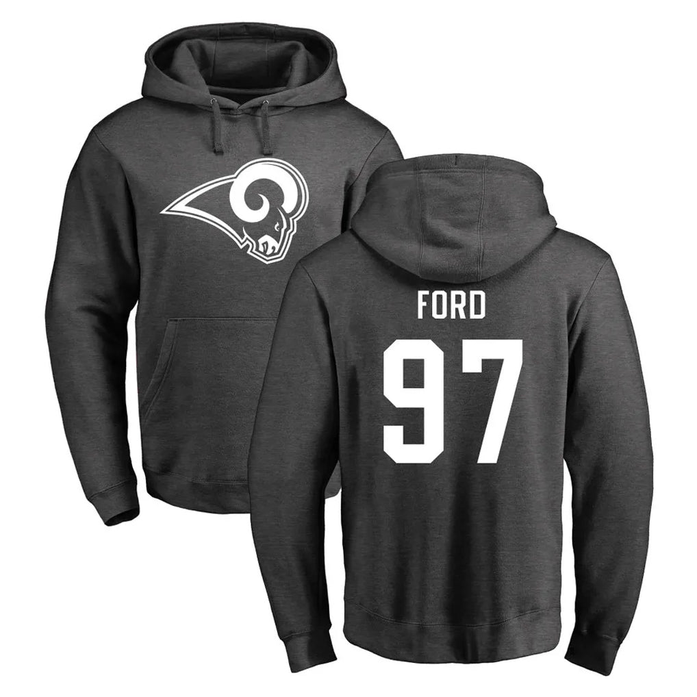 Choea LA.Rams #97 Poona Ford Player Gray Pullover Hoodie Limited Game Stitched Jerseys