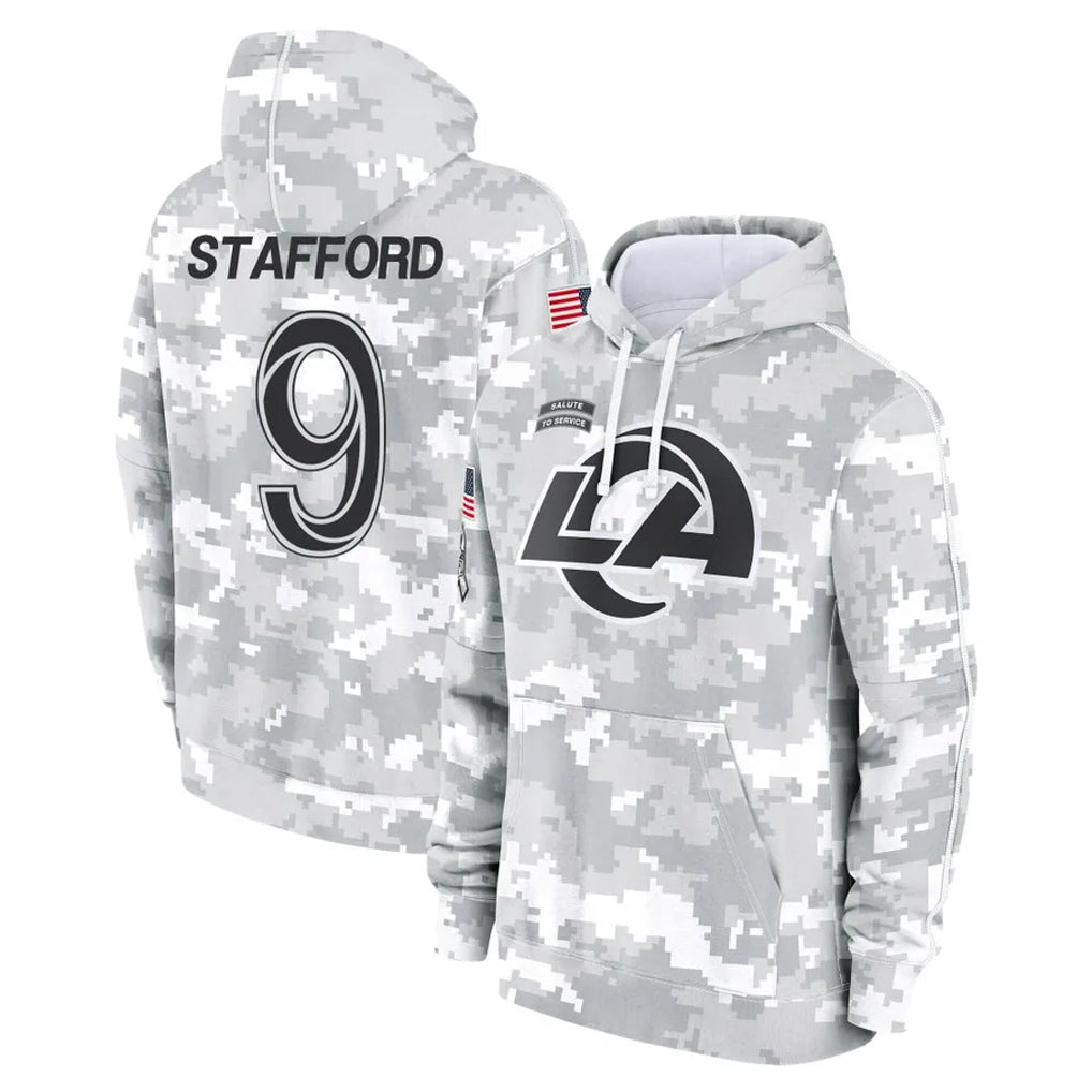 Choea LA.Rams #9 Matthew Stafford Player Arctic Camo Salute to Service Hoodies Limited Game Stitched Jerseys
