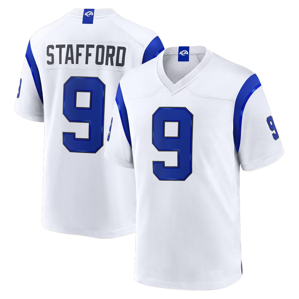 Choea LA.Rams #9 Matthew Stafford Player Fearsome White Home Game Stitched Jerseys
