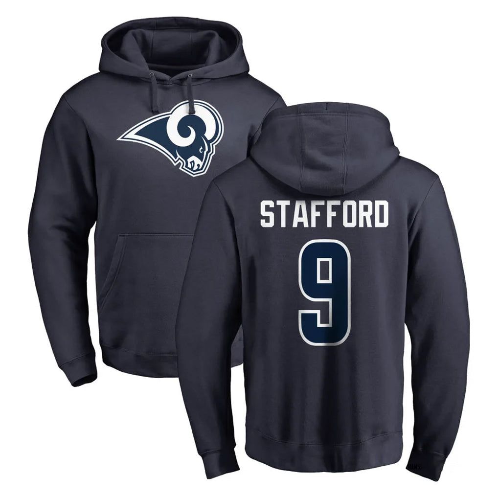 Choea LA.Rams #9 Matthew Stafford Player Navy Pullover Hoodie Limited Game Stitched Jerseys