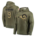 Choea LA.Rams #9 Matthew Stafford Player Olive Salute to Service Pullover Hoodies Home Game Stitched Jerseys