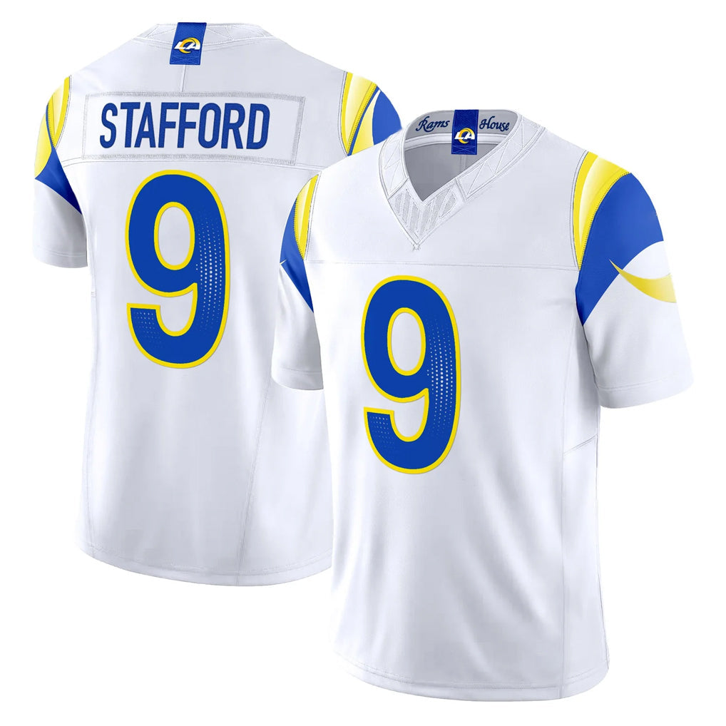 Choea LA.Rams #9 Matthew Stafford Player White Rivalries Vapor Limited Home Game Stitched Jerseys