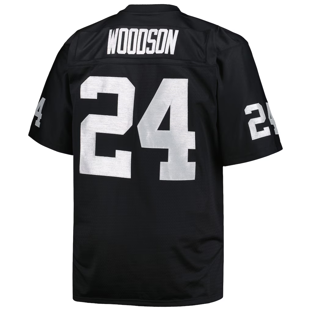 Choea LV.Raiders #24 Charles Woodson Mitchell & Ness Black Big & Tall 1998 Retired Player Replica Jersey
