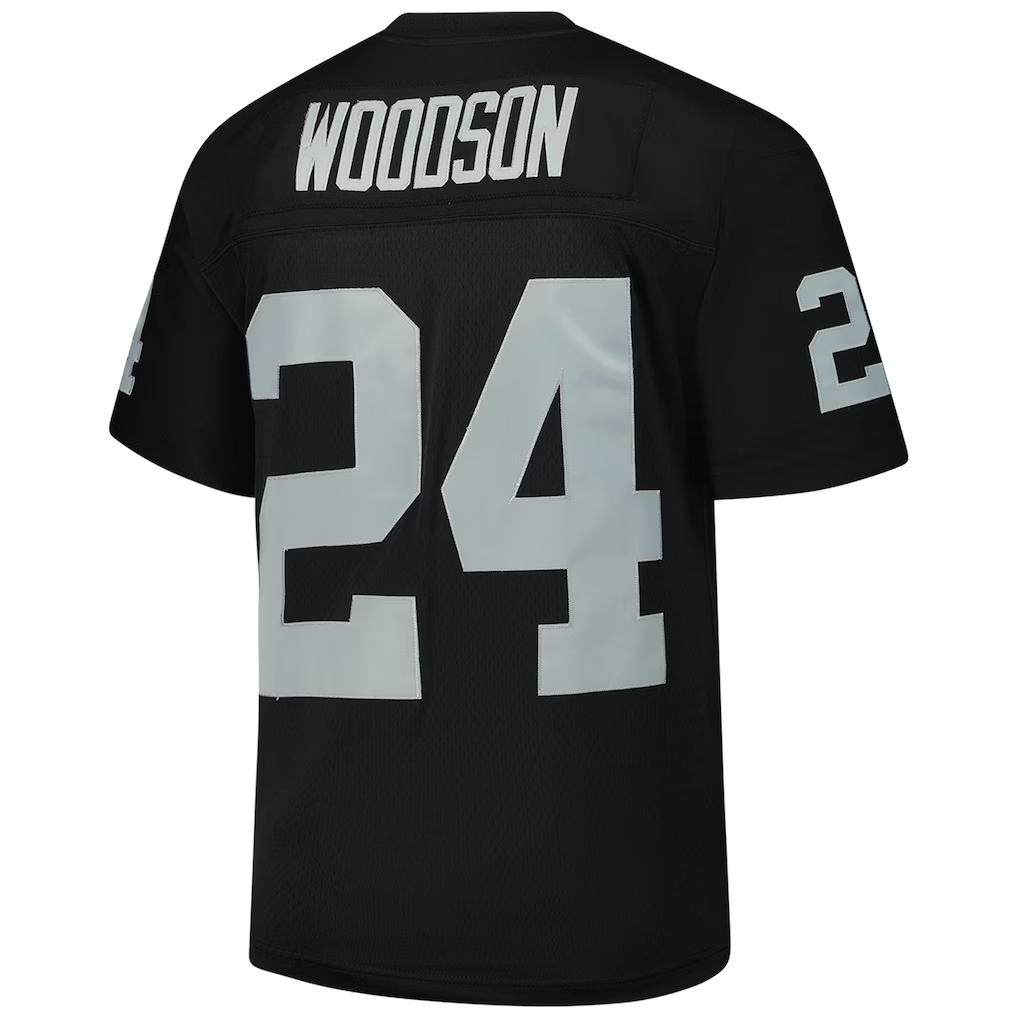 Choea LV.Raiders #24 Charles Woodson Mitchell & Ness Black Legacy Replica Jersey Stitched Puhic