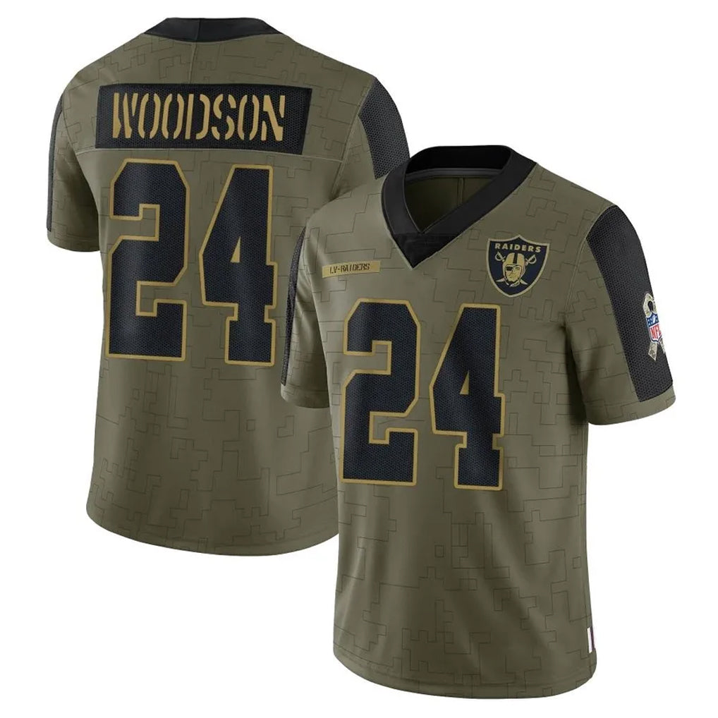 Choea LV.Raiders #24 Charles Woodson Player Salute To Service Olive Stitched Jerseys