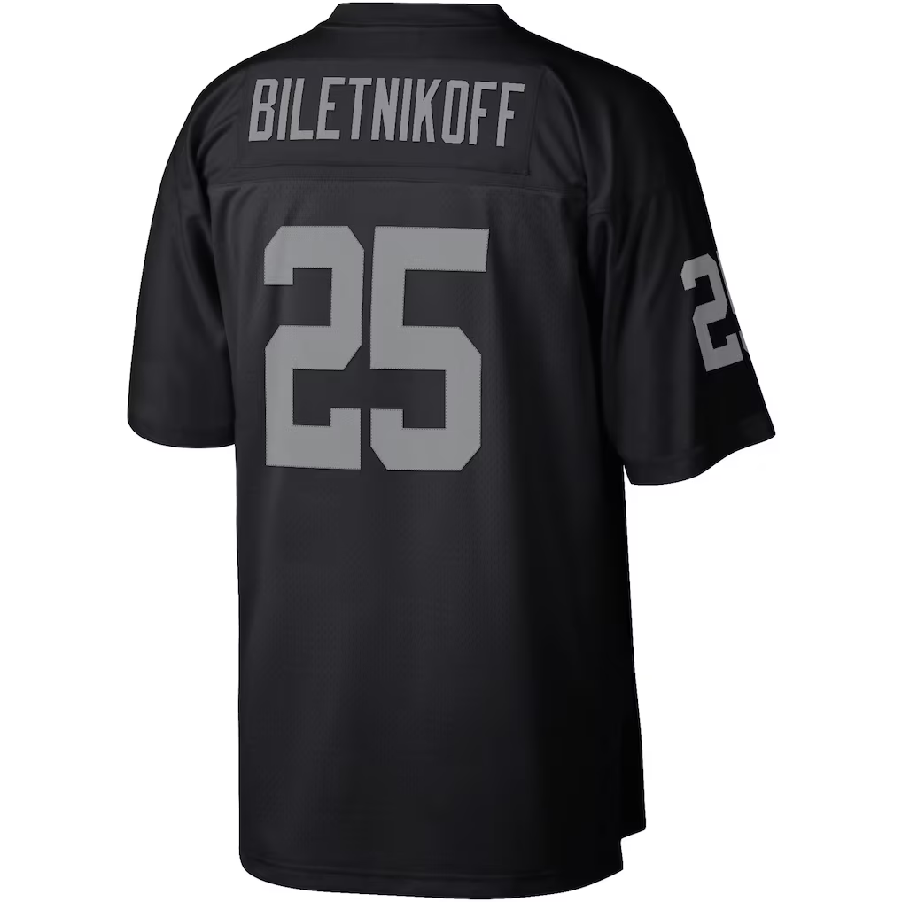 Choea LV.Raiders #25 Fred Biletnikoff Mitchell & Ness Black Legacy Replica Jersey