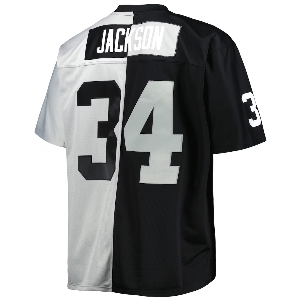 Choea LV.Raiders #34 Bo Jackson Mitchell & Ness BlackSilver Big & Tall Split Legacy Retired Player Replica Jerseys