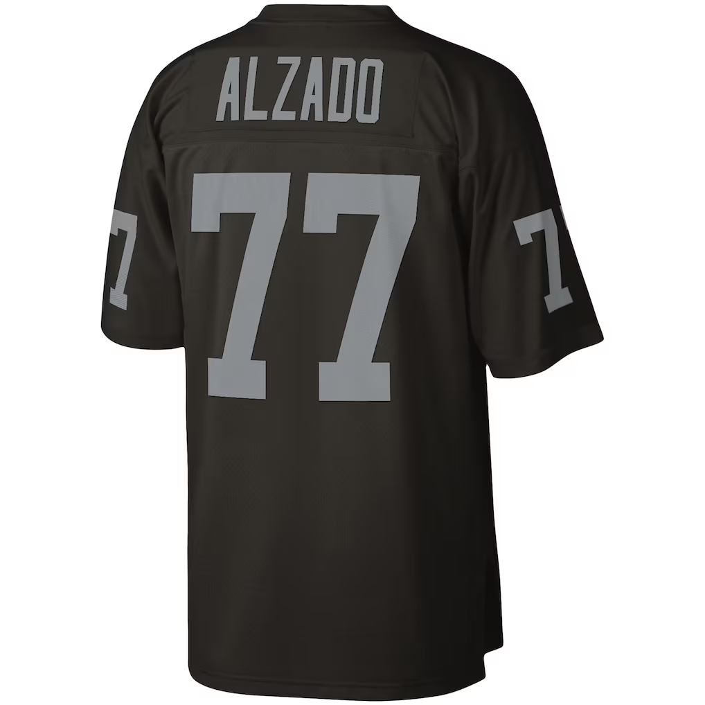 Choea LV.Raiders #77 Lyle Alzado Mitchell & Ness Black Legacy Replica Stitched Puhic  Jersey