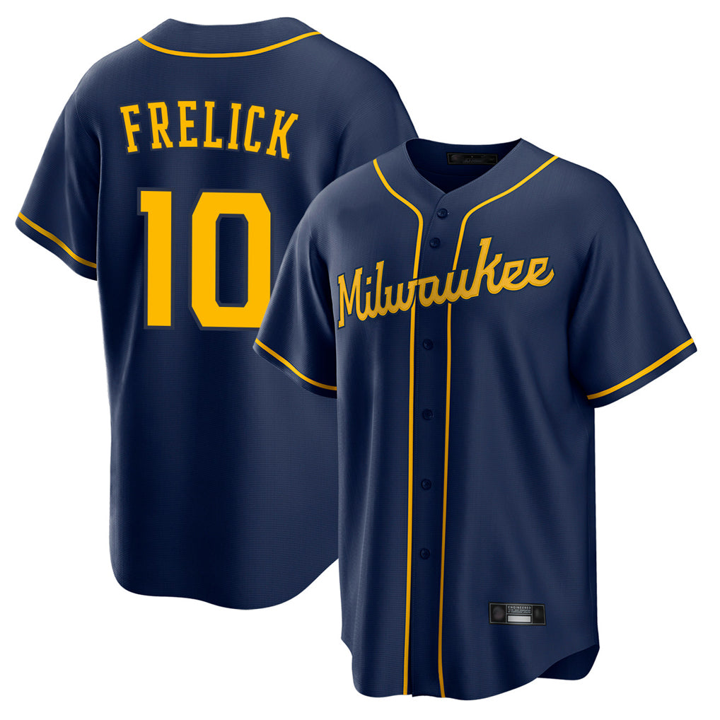 Choea M.Brewers #10 Sal Frelick Player Navy Home Game Stitched Jerseys
