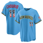 Choea M.Brewers #11 Jackson Chourio Light Blue USA 250 Fourth of July Road Stadium Jersey