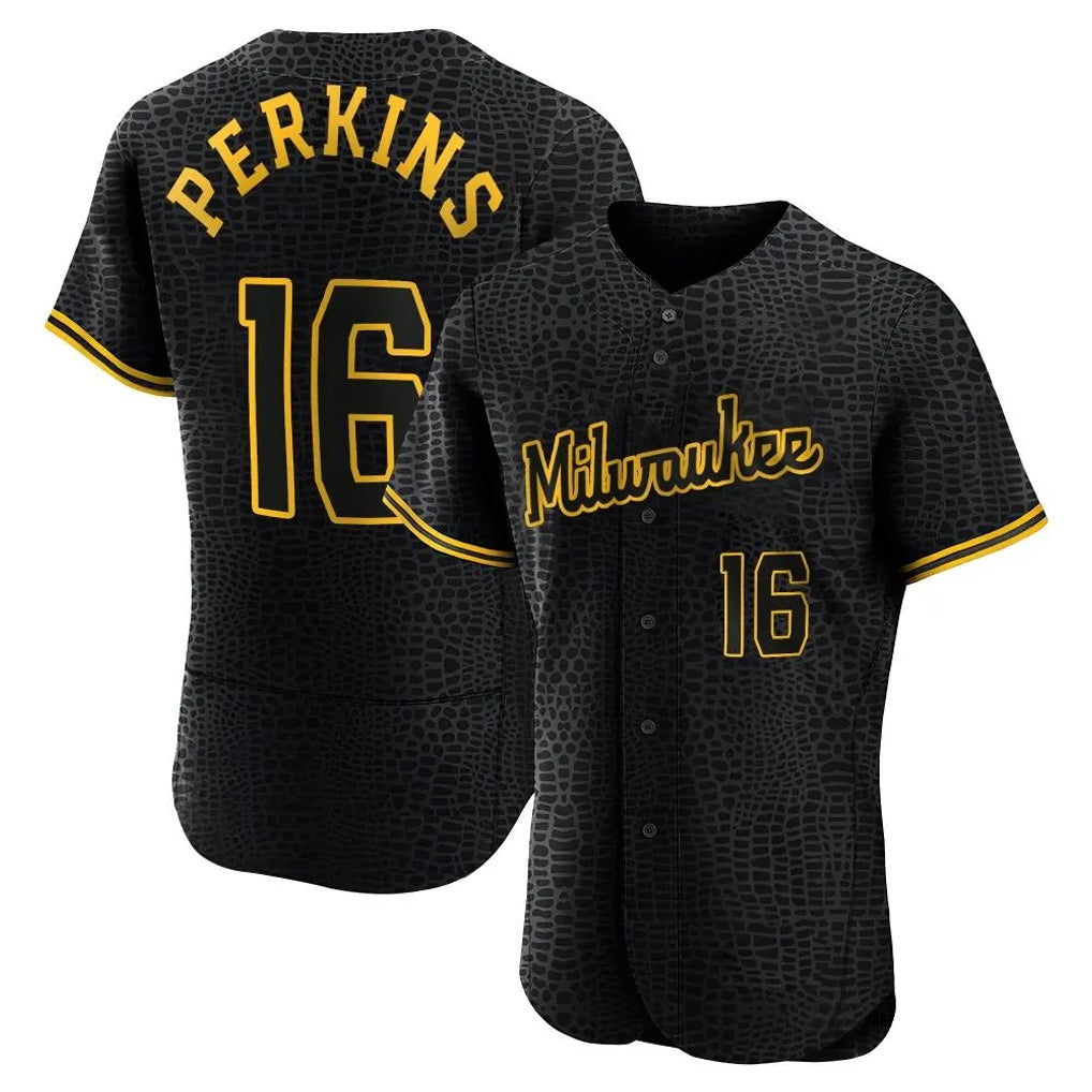 Choea M.Brewers #16 Blake Perkins Player Black Snake Skin City Home Limited Elite Stitched Jerseys