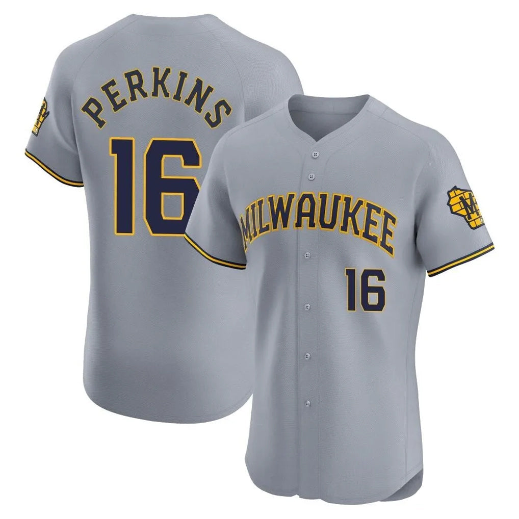 Choea M.Brewers #16 Blake Perkins Player Gray Home Limited Elite Stitched Jerseys
