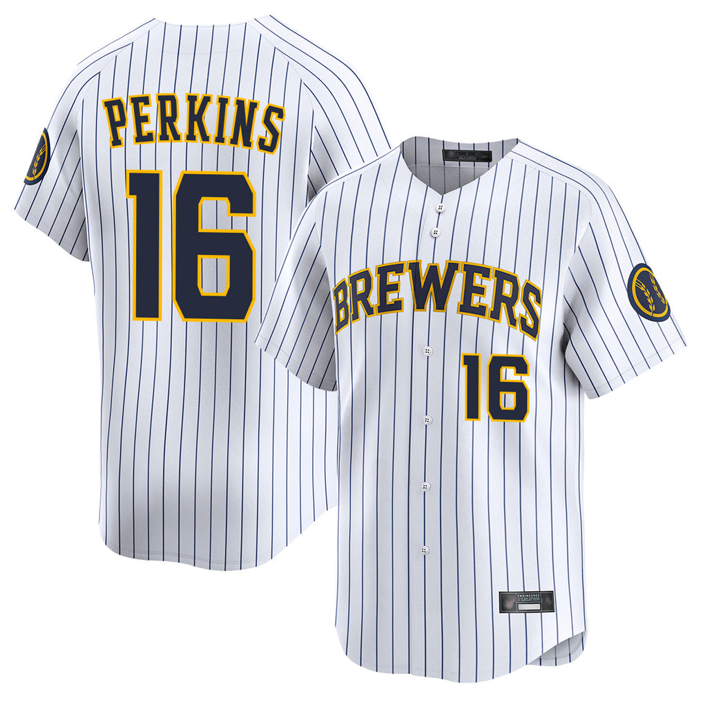 Choea M.Brewers #16 Blake Perkins Player White Stripes Home Limited Game Stitched Jerseys