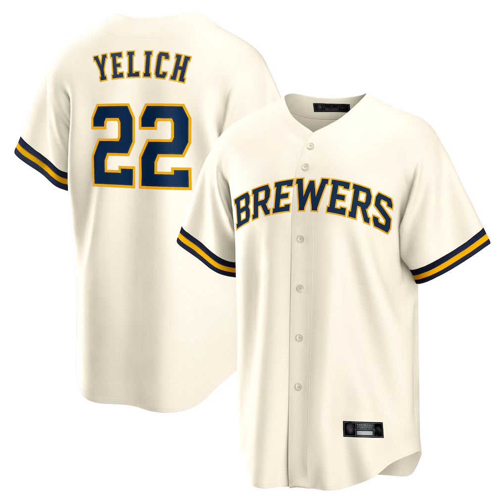 Choea M.Brewers #22 Christian Yelich Player Cream Home Game Stitched Jerseys
