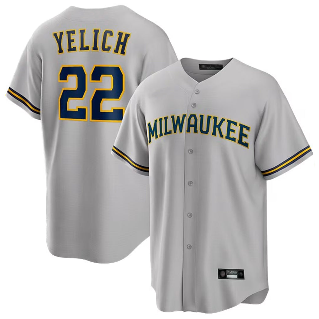 Choea M.Brewers #22 Christian Yelich Player Gray Home Game Stitched Jerseys
