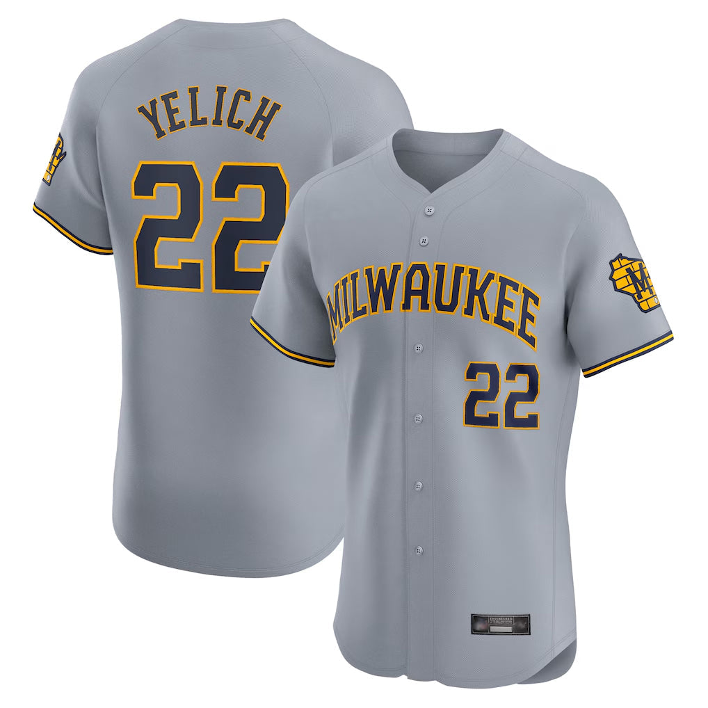 Choea M.Brewers #22 Christian Yelich Player Gray Home Limited Elite Stitched Jerseys