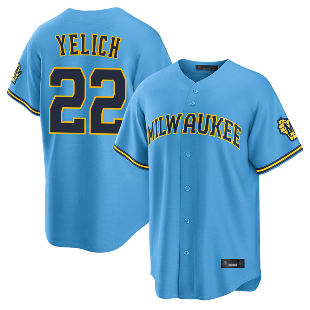 Choea M.Brewers #22 Christian Yelich Player Light Blue Road Stadium Game Stitched Jerseys