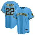 Choea M.Brewers #22 Christian Yelich Player Light Blue Road Stadium Game Stitched Jerseys