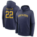 Choea M.Brewers #22 Christian Yelich Player Navy Club Pullover Hoodie Game Stitched Jerseys