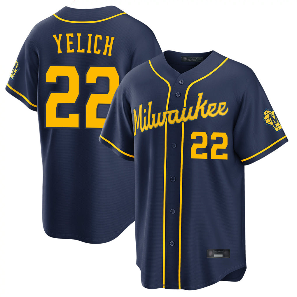 Choea M.Brewers #22 Christian Yelich Player Navy Home Stadium Game Stitched Jerseys