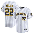 Choea M.Brewers #22 Christian Yelich Player White Stripes Home Limited Game Stitched Jerseys