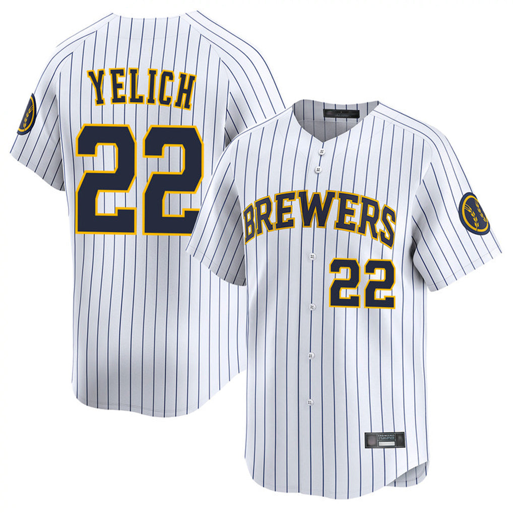 Choea M.Brewers #22 Christian Yelich Player White Stripes Home Limited Game Stitched Jerseys
