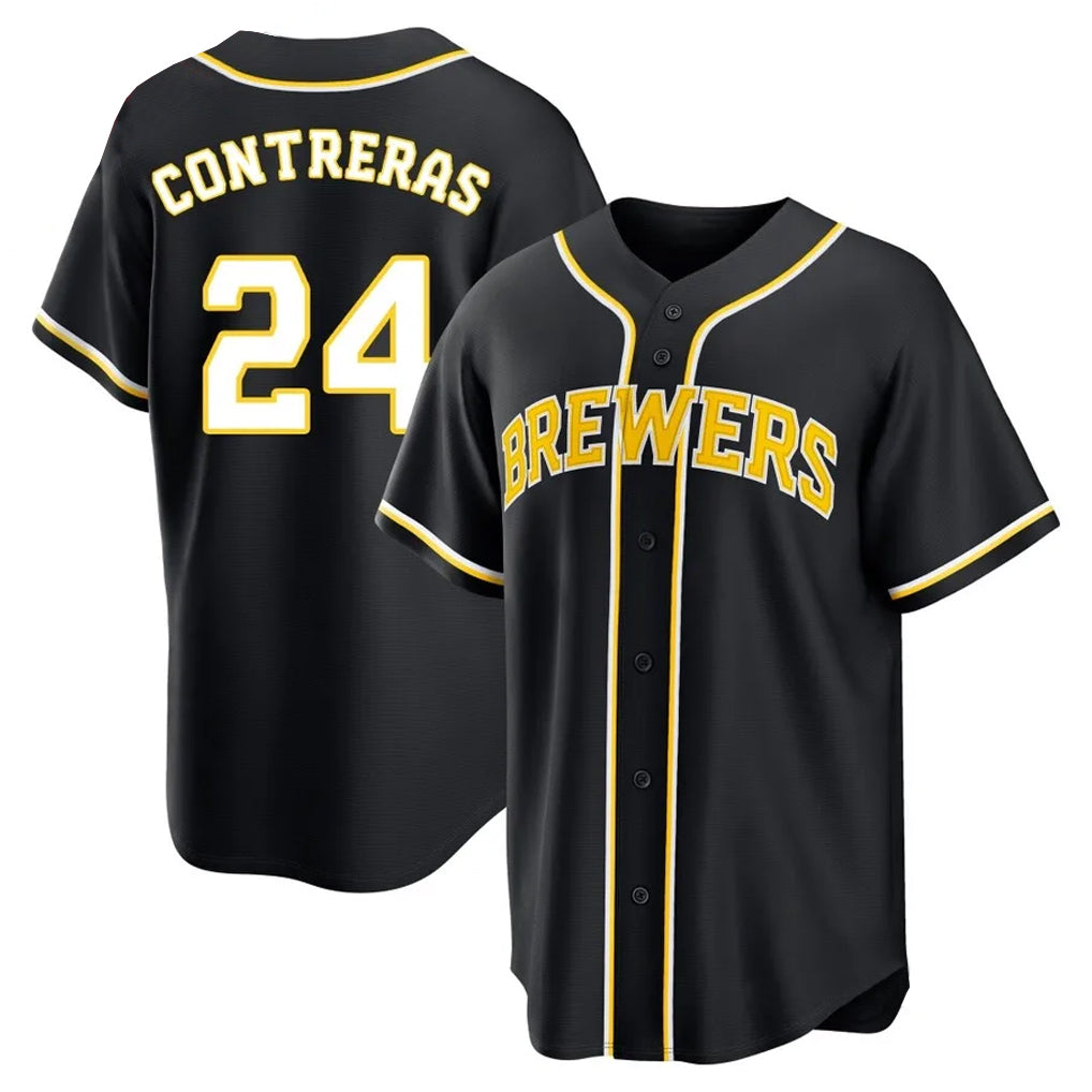 Choea M.Brewers #24 William Contreras Player Black Fashion Out Home Game Stitched Jerseys