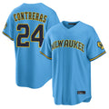 Choea M.Brewers #24 William Contreras Player Light Blue Road Stadium Game Stitched Jerseys