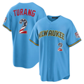 Choea M.Brewers #2 Brice Turang Light Blue USA 250 Fourth of July Road Stadium Jersey