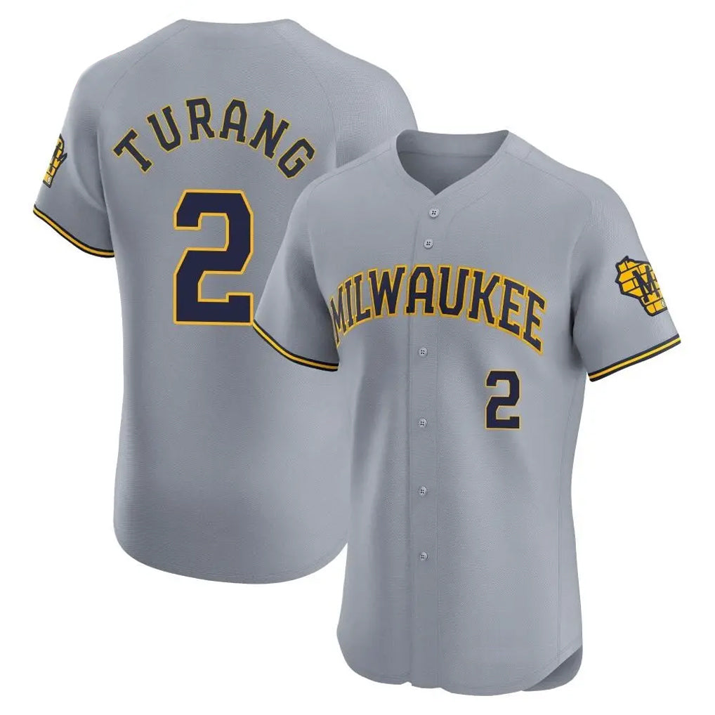 Choea M.Brewers #2 Brice Turang Player Gray Home Limited Elite Stitched Jerseys