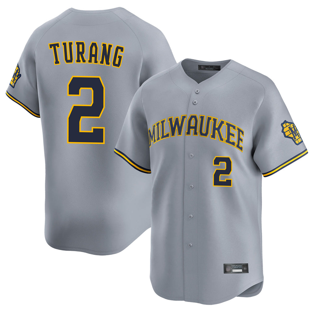 Choea M.Brewers #2 Brice Turang Player Gray Home Limited Stitched Jerseys