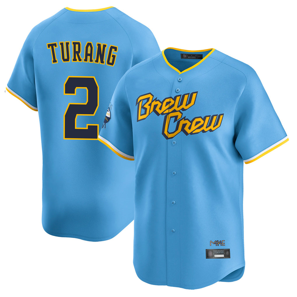 Choea M.Brewers #2 Brice Turang Player Light Blue City Connect Home Limited Stitched Jerseys