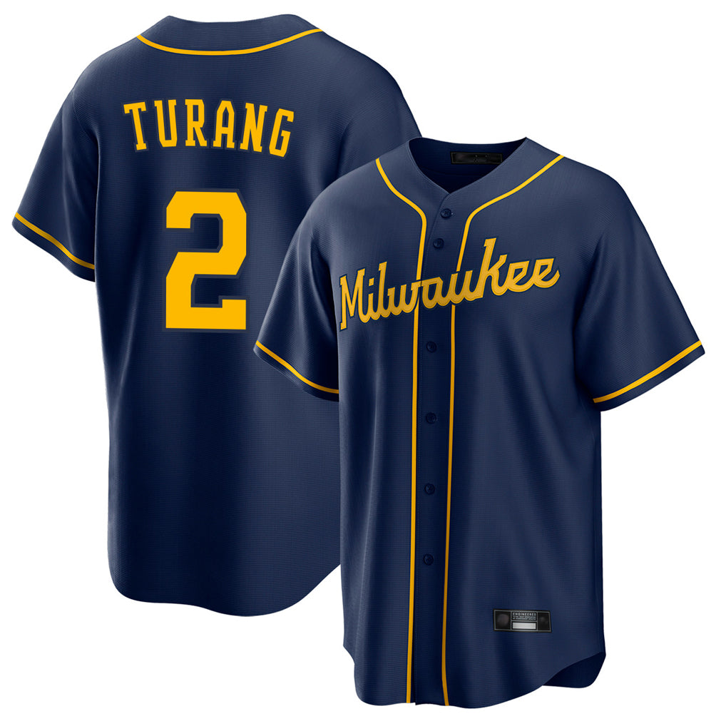 Choea M.Brewers #2 Brice Turang Player Navy Home Game Stitched Jerseys