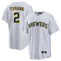 Choea M.Brewers #2 Brice Turang Player White Stripes Home Game Stitched Jerseys