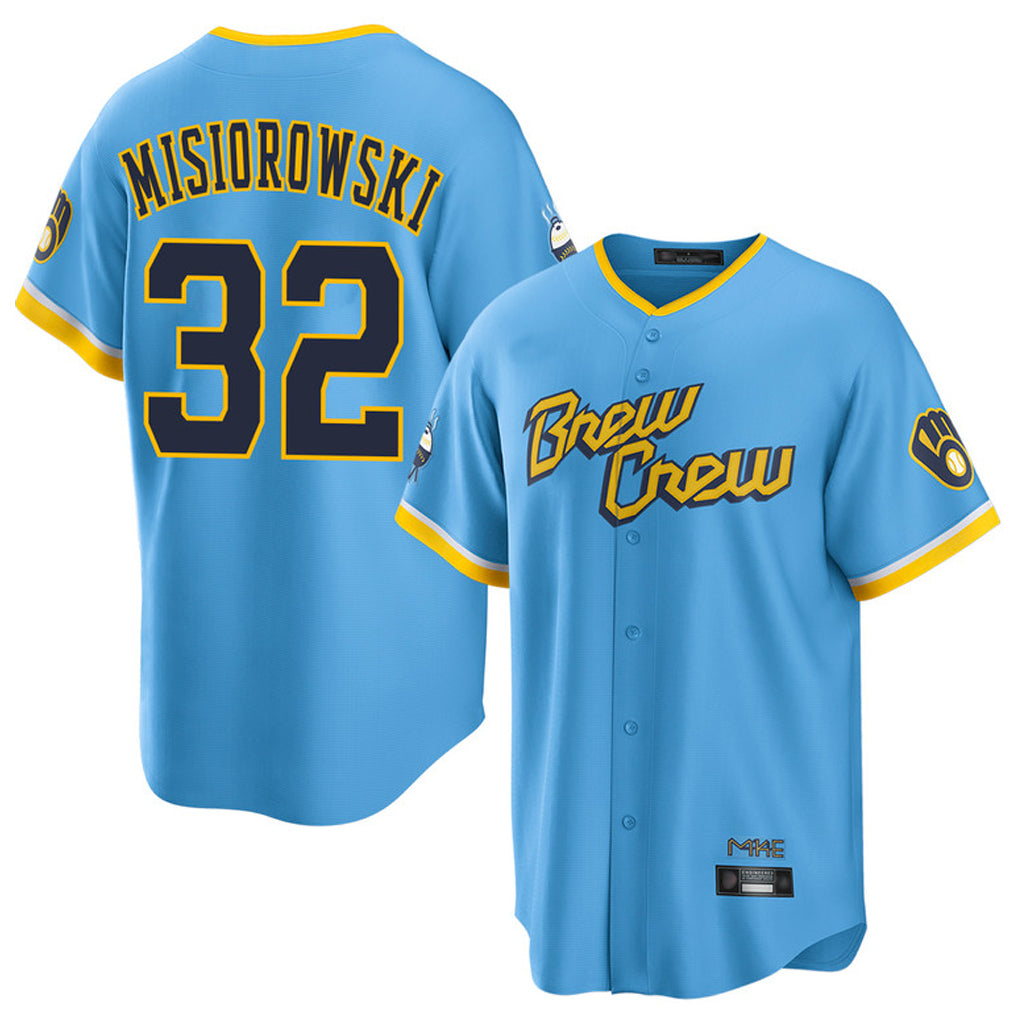 Choea M.Brewers #32 Jacob Misiorowski Player Light Blue City Connect Home Game Stitched Jerseys