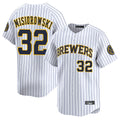 Choea M.Brewers #32 Jacob Misiorowski Player White Stripes Home Limited Game Stitched Jerseys