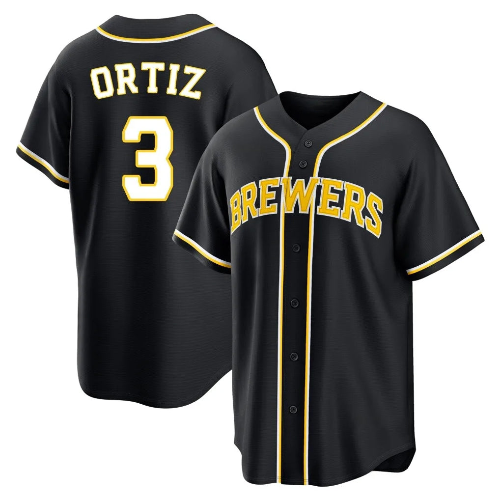 Choea M.Brewers #3 Joey Ortiz Player Black Fashion Out Home Game Stitched Jerseys