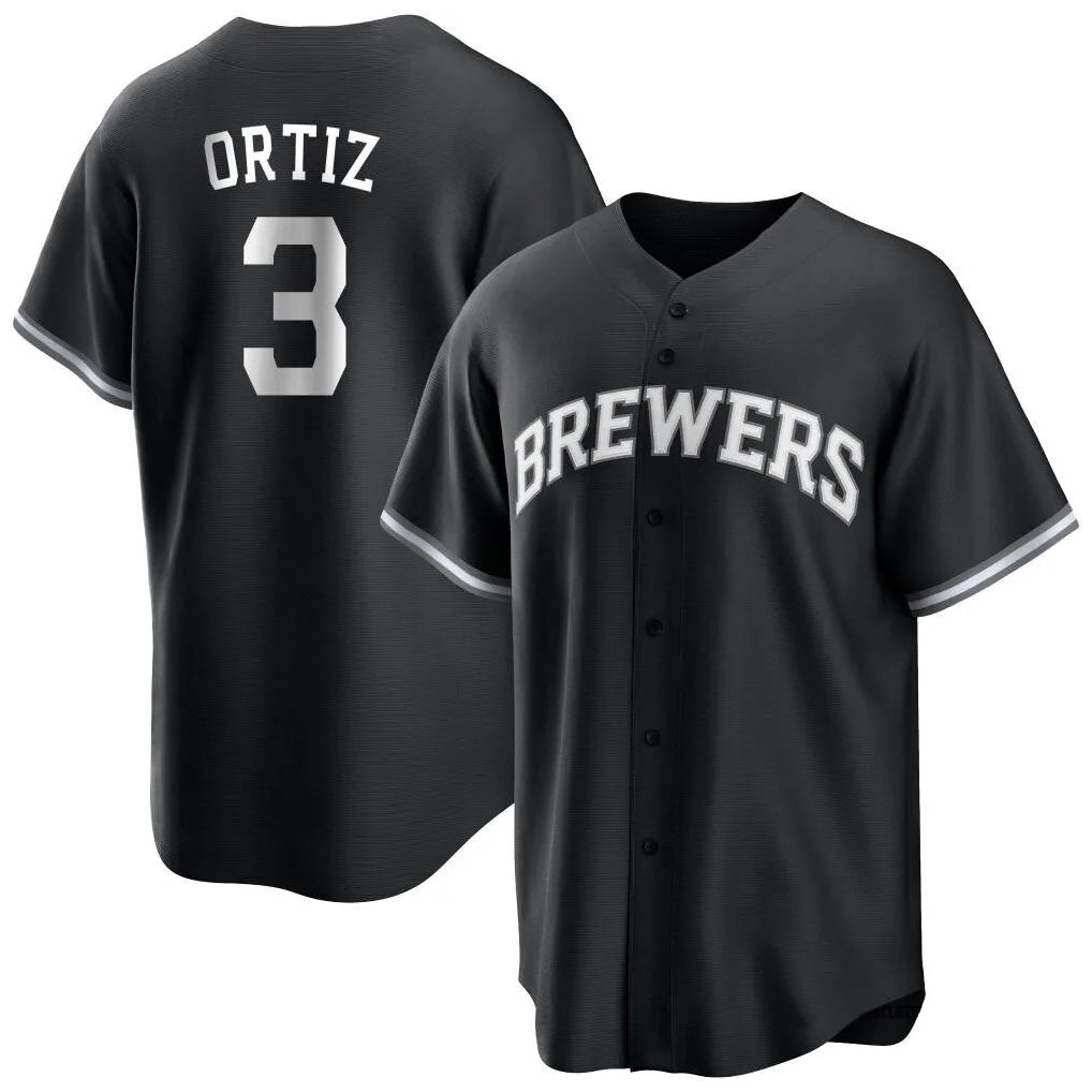 Choea M.Brewers #3 Joey Ortiz Player Black Game Home Stitched Jerseys