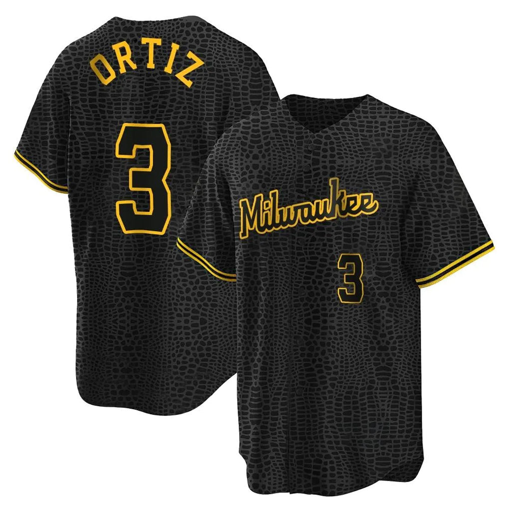 Choea M.Brewers #3 Joey Ortiz Player Black Snake Skin City Home Game Stitched Jerseys