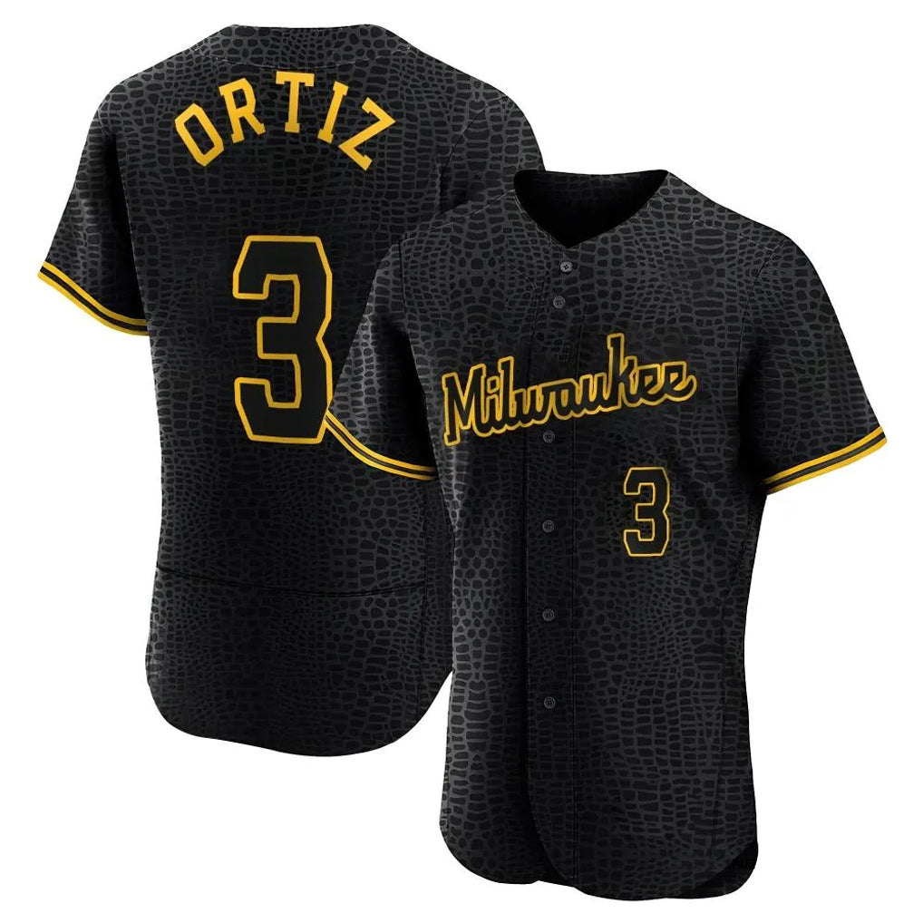 Choea M.Brewers #3 Joey Ortiz Player Black Snake Skin City Home Limited Elite Stitched Jerseys