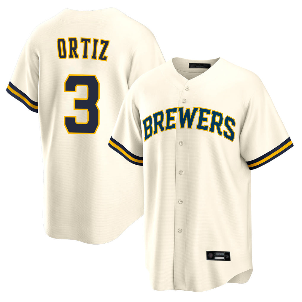 Choea M.Brewers #3 Joey Ortiz Player Cream Home Game Stitched Jerseys