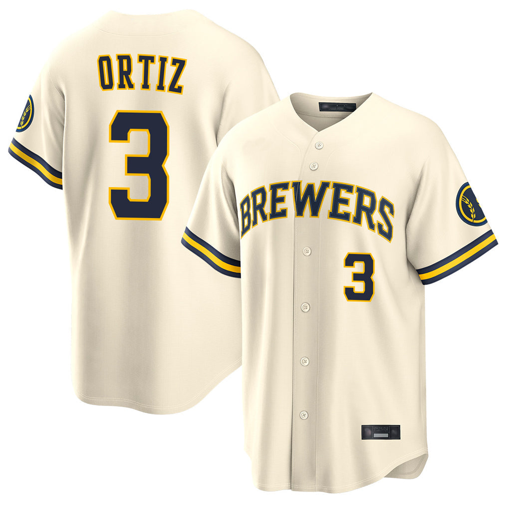 Choea M.Brewers #3 Joey Ortiz Player Cream Home Limited Stitched Jerseys