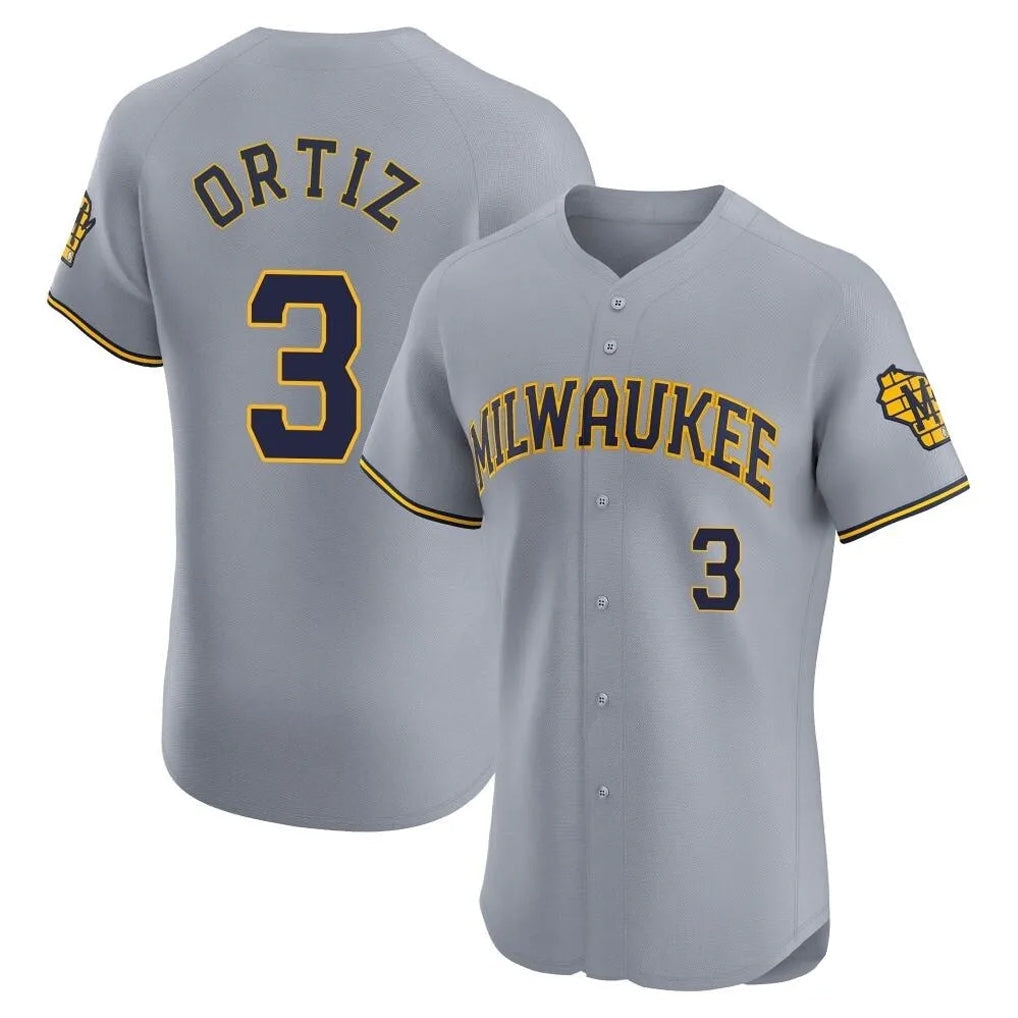 Choea M.Brewers #3 Joey Ortiz Player Gray Home Limited Elite Stitched Jerseys