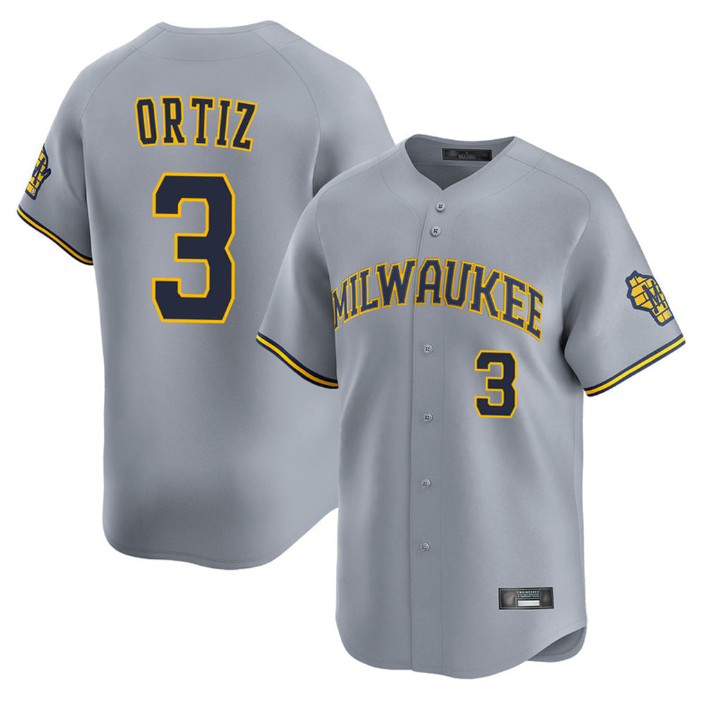 Choea M.Brewers #3 Joey Ortiz Player Gray Home Limited Stitched Jerseys