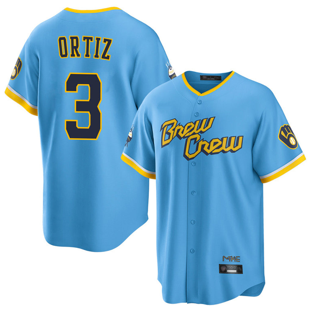 Choea M.Brewers #3 Joey Ortiz Player Light Blue City Connect Home Game Stitched Jerseys