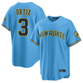 Choea M.Brewers #3 Joey Ortiz Player Light Blue Road Stadium Game Stitched Jerseys