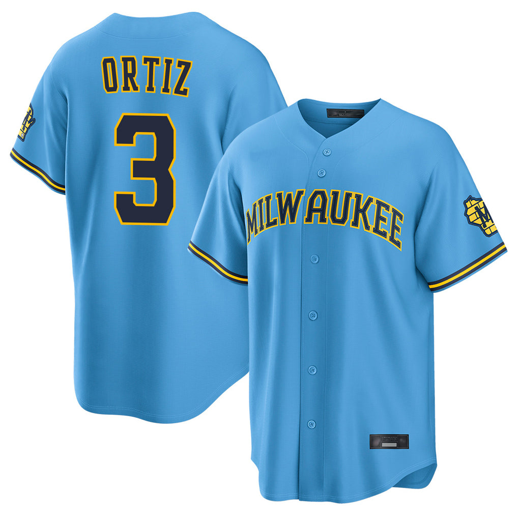 Choea M.Brewers #3 Joey Ortiz Player Light Blue Road Stadium Game Stitched Jerseys